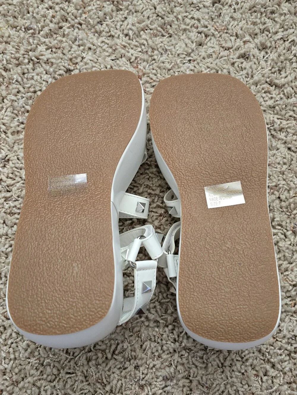 Pink Kiss Frankie White Studded Platform Velcro Sandals - women's 7